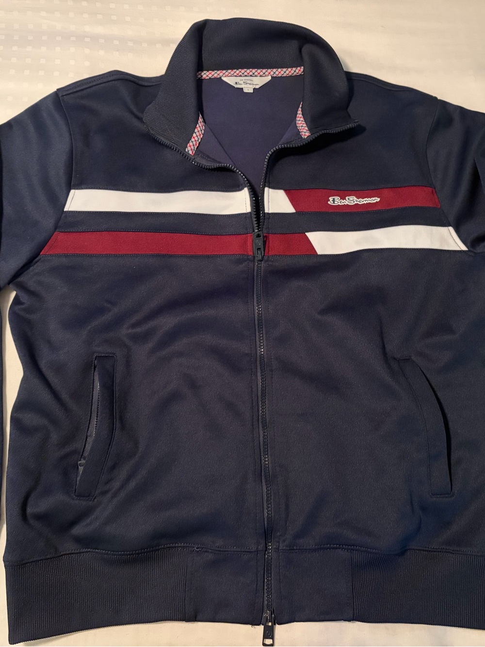 Ben Sherman Navy Jacket with Red and White Chest Stripes